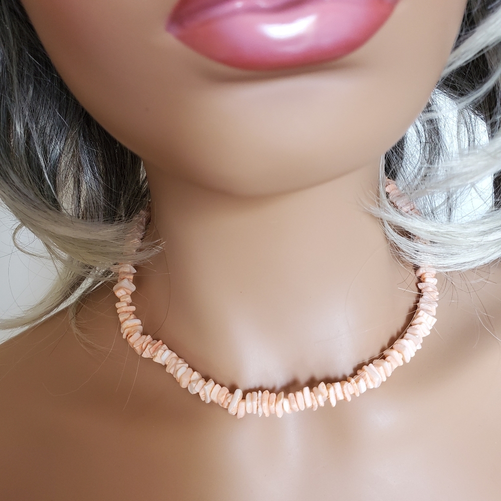 Tropical shell necklace peach coral tone 18 beach  *